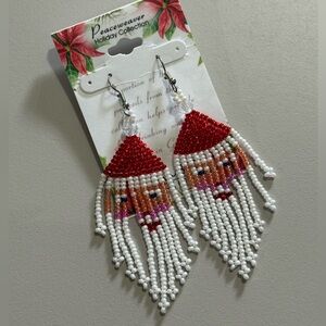 NWT Peaceweaver Holiday Collection Red and White Beaded Santa Earrings